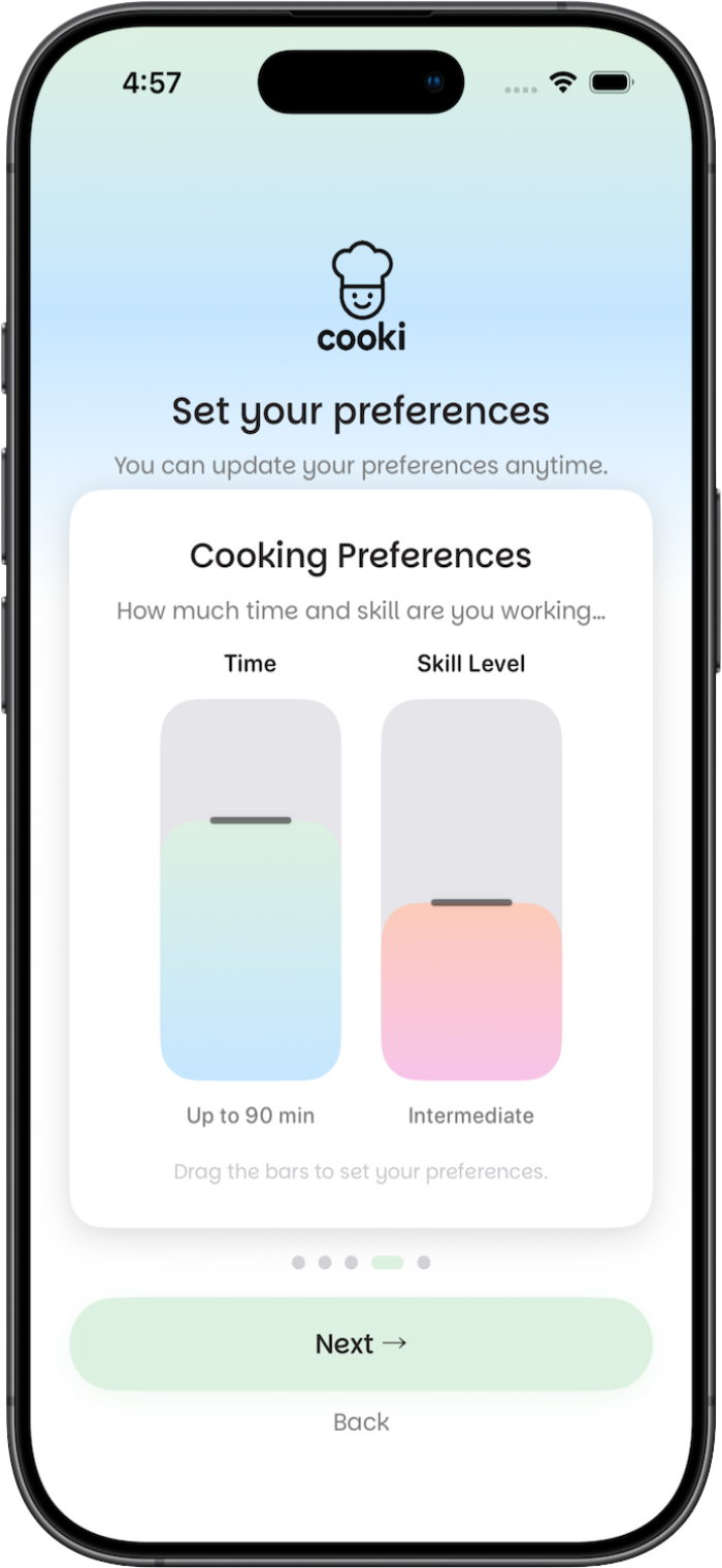 Cooki app — preferences